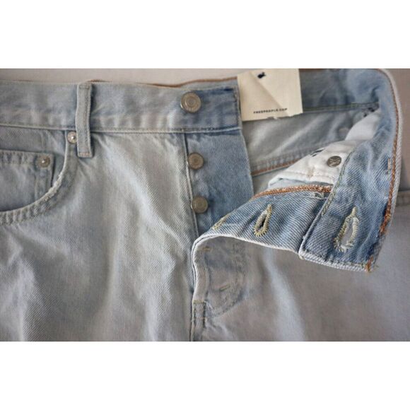 We The Free OB1712345 Women Sz 25 Blue Ivy Mid-Rise Button-Fly Raw Hem Shorts - Picture 4 of 10